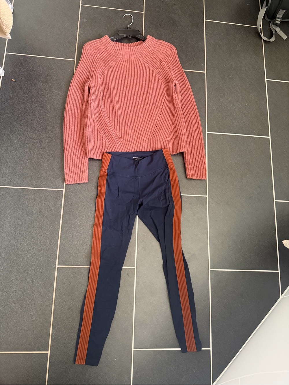 Athleta XS set - brown sweater xs and navy leggings with brown stripes xs-p